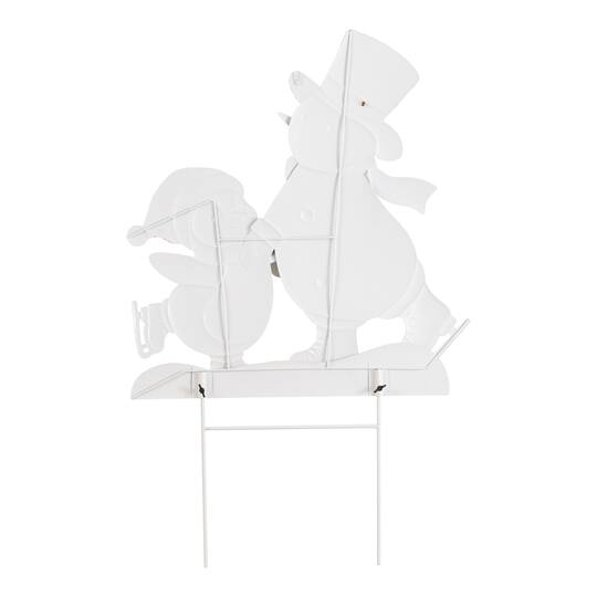Glitzhome® 32" Christmas Metal Skiing Snowman and Penguin Yard Stake